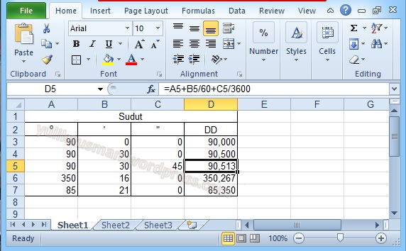  Rumus Excel Mengubah satuan sudut derajat menit sekon 